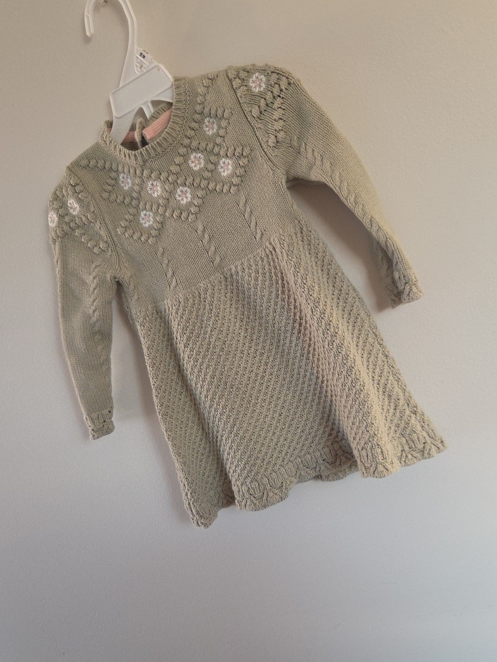 Girls Cream Knit Floral Sweater Dress